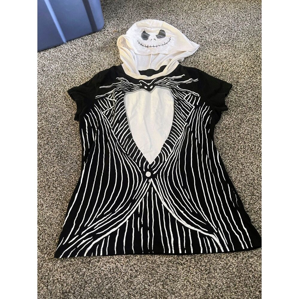 Nightmare Before Christmas Black/White Jack Skellington Hooded Shirt XL Junior's